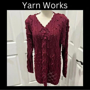 Vintage Yarnworks 80s hand knit sweater, shoulder pads, knitted embellished
